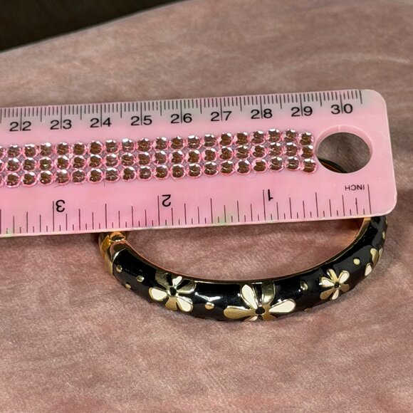 Black, Gold & White Enamel Cloisonné Flower Bangle Bracelet - Picture 9 of 9